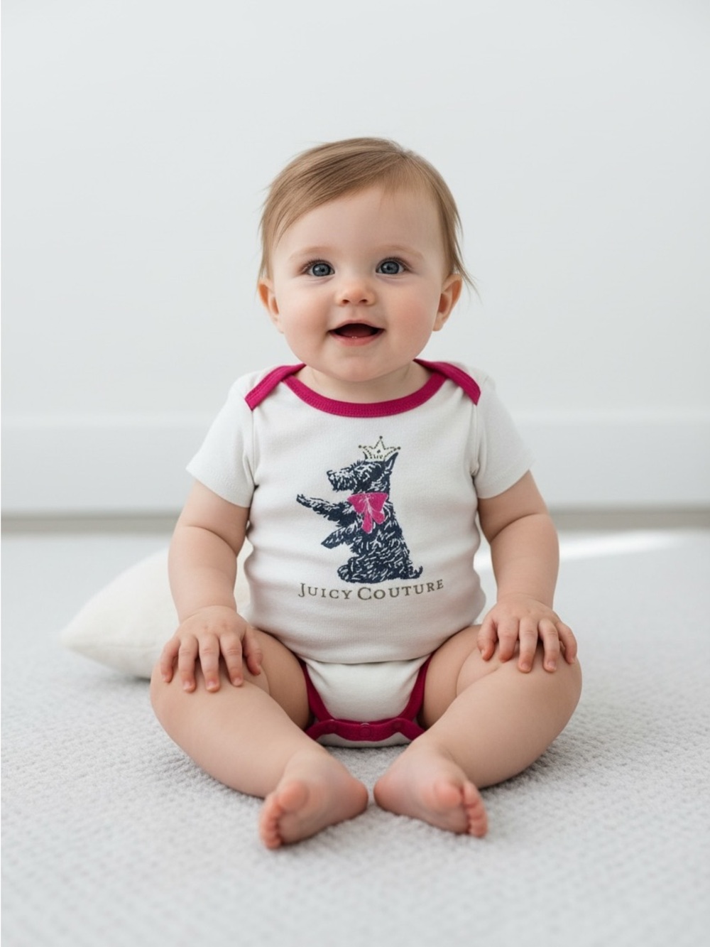 Juicy Couture Vintage Baby Girl White Pink Trim Logo Bodysuit 3-6 Months